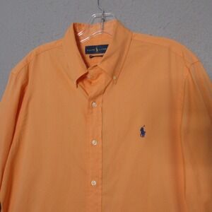 Ralph Lauren Shirt Men Medium Orange Feather‎ Weight Twill Button Career Office